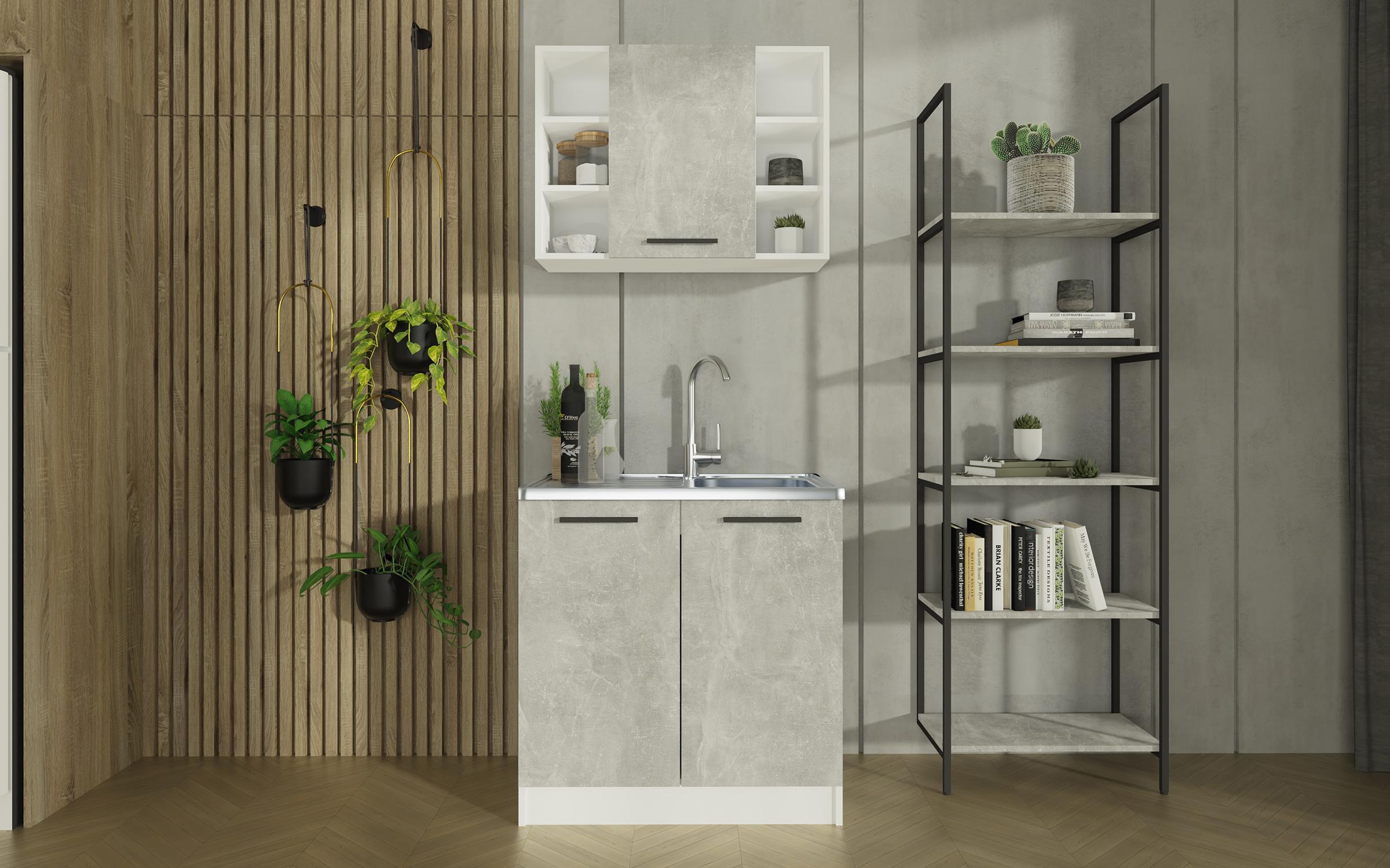 Кухня Сатио 80, белый + Smart Concrete  1